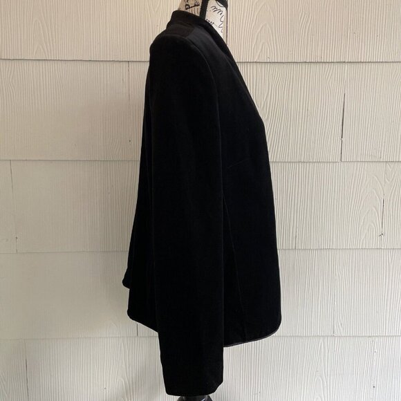Vintage Accent Open Front Black Velvet Blazer Shoulder Pads Womens Size 42 (UU) - Picture 4 of 11